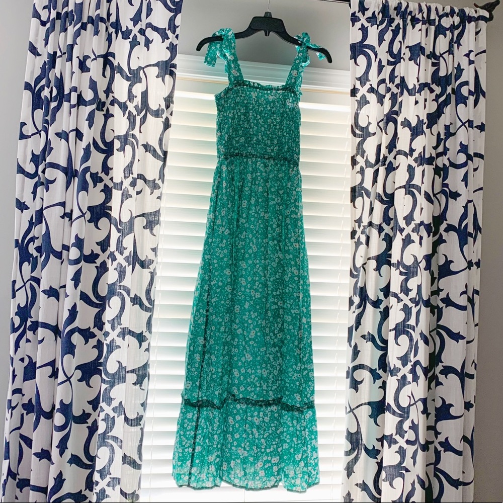 Smocked Maxi Dress with Tie Straps